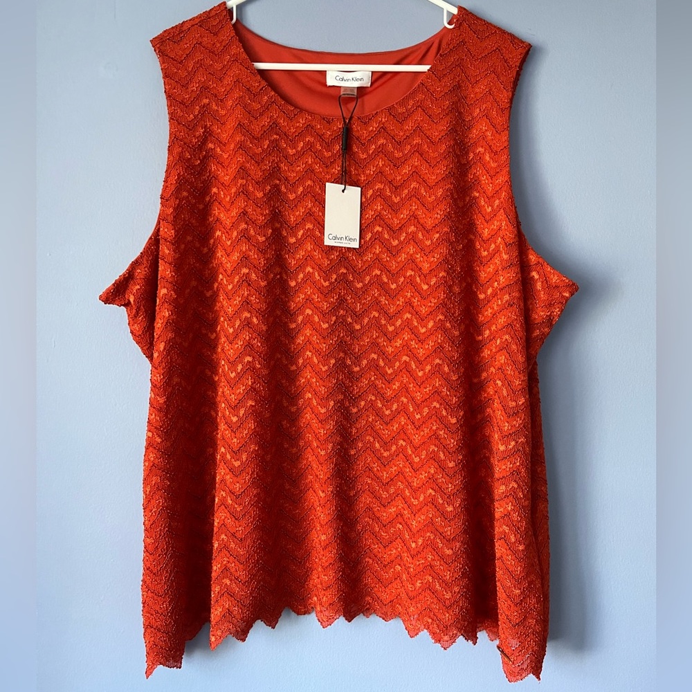 Calvin Klein Sleeveless Blouse Tangerine Orange 3X Top